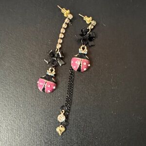 Pink and Black Ladybug Earrings